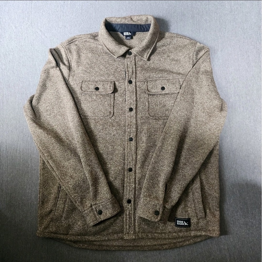 Eddie Bauer Men's L Fleece Jacket Shirt With Front And Side Pockets